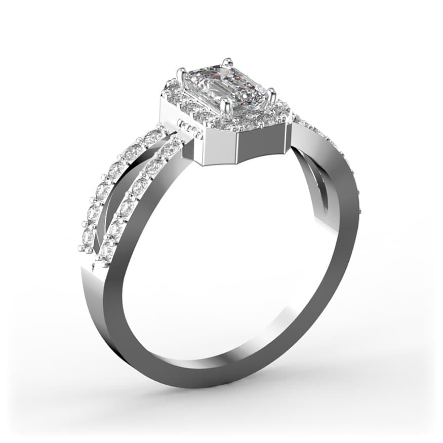 R0016 14kt White Gold Diamond and Diamond and Diamond side angle