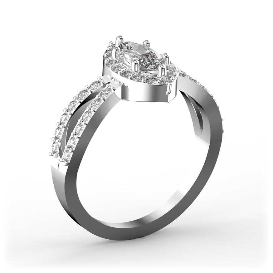 R0017 14kt White Gold Diamond and Diamond and Diamond side angle