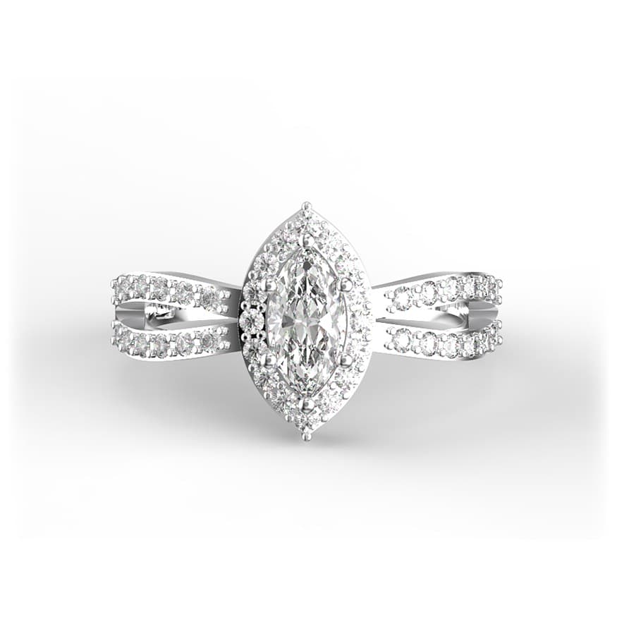 R0017 14kt White Gold Diamond and Diamond and Diamond top