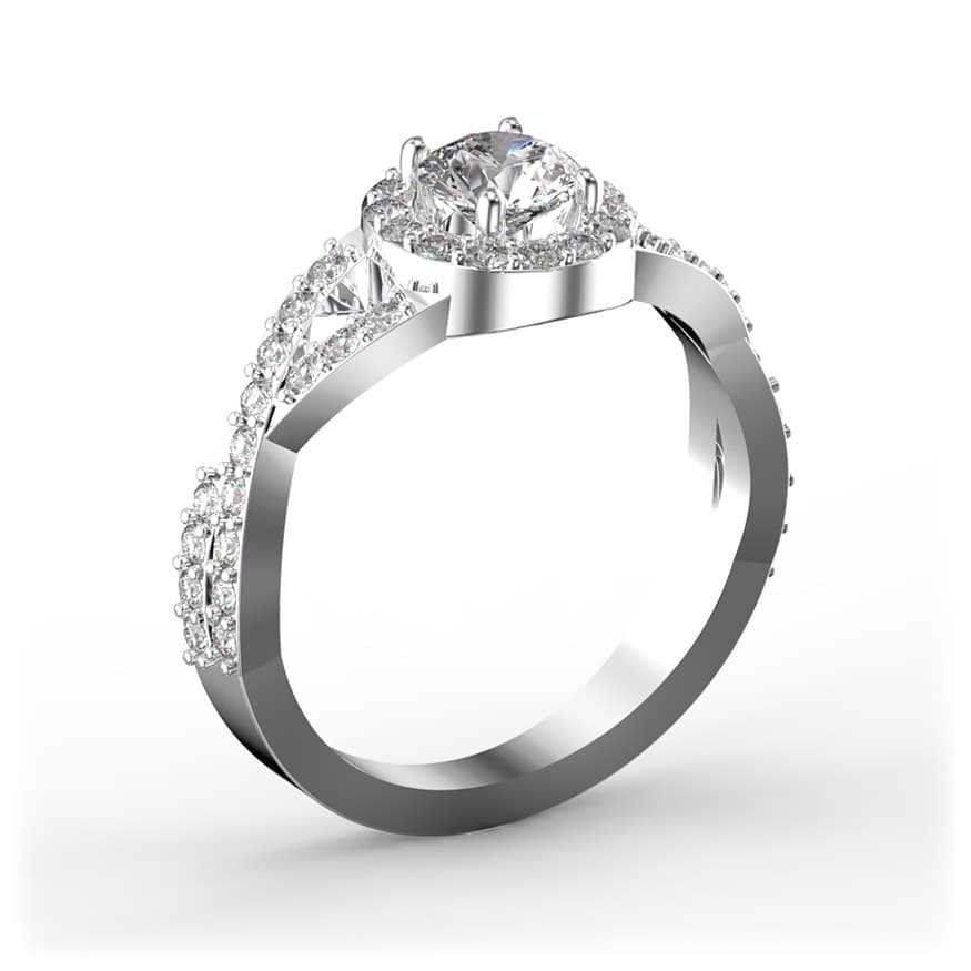 R0018 14kt White Gold Diamond and Diamond and Diamond side angle