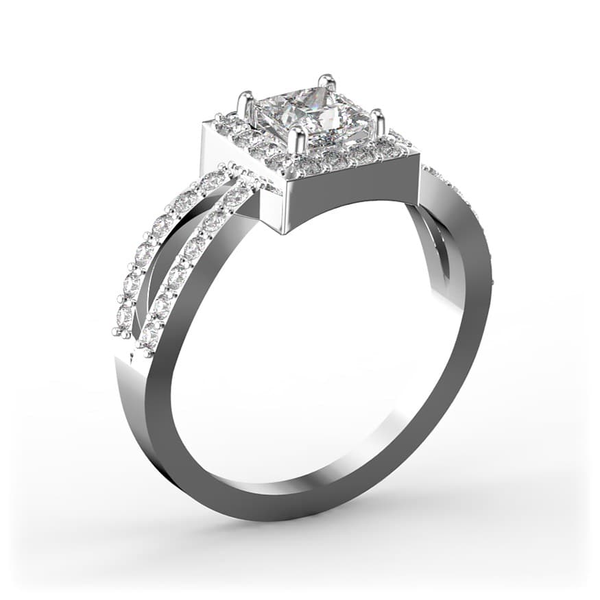 R0019 14kt White Gold Diamond and Diamond and Diamond side angle