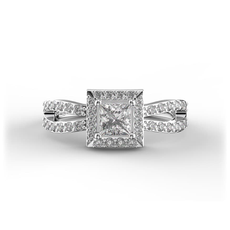 R0019 14kt White Gold Diamond and Diamond and Diamond top