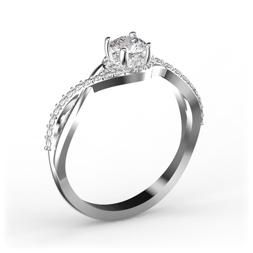 R0036 14kt White Gold Diamond and Diamond side angle