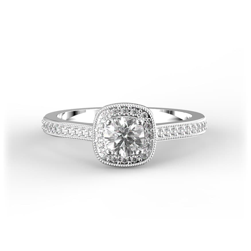 R0049 14kt White Gold Diamond and Diamond and Diamond top