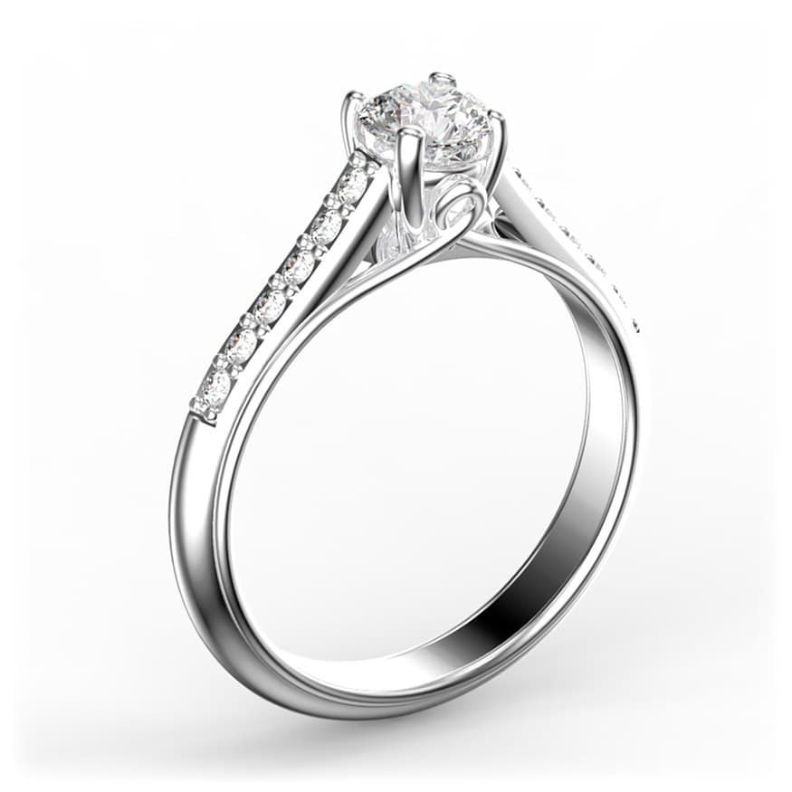 R0052 14kt White Gold Diamond and Diamond side angle