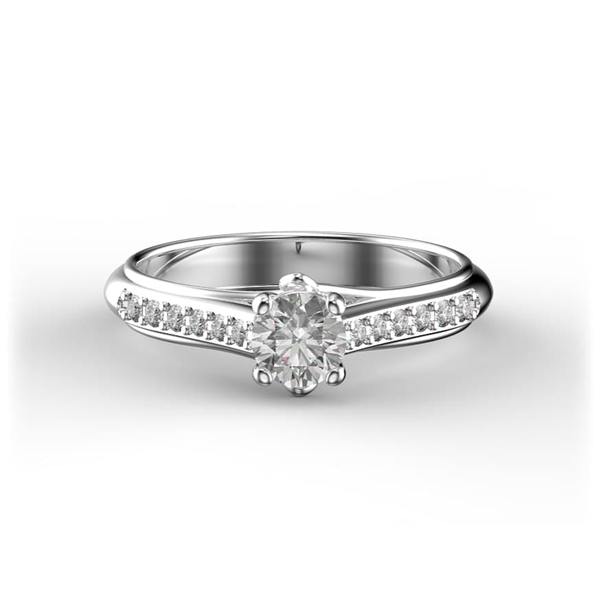 R0052 14kt White Gold Diamond and Diamond top