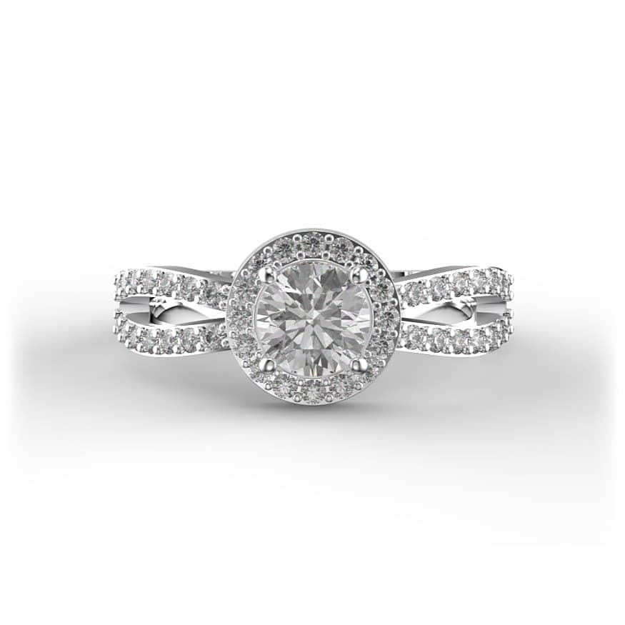 R0055 14kt White Gold Diamond and Diamond and Diamond top