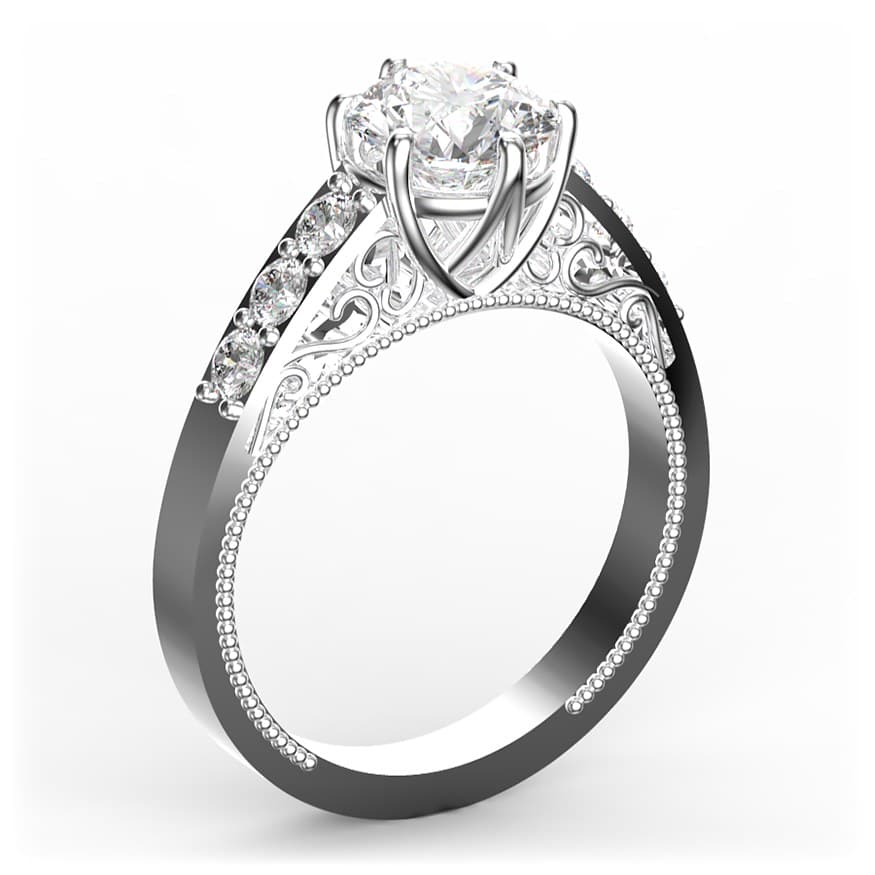 R0064 14kt White Gold Diamond and Diamond side angle