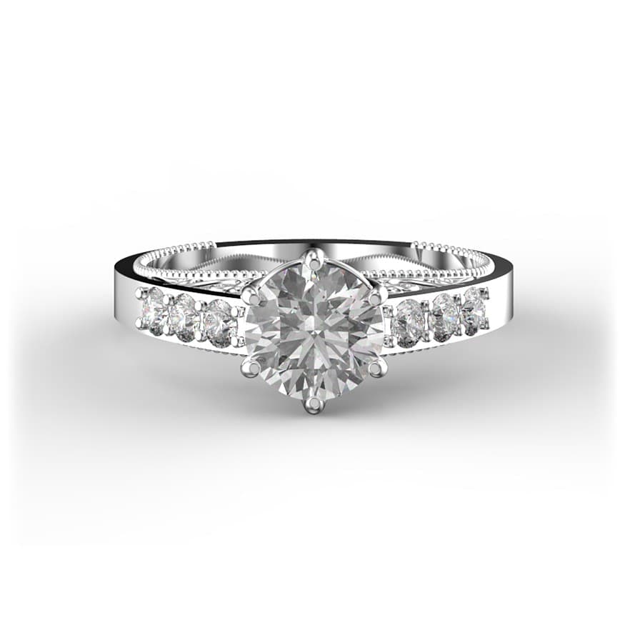 R0064 14kt White Gold Diamond and Diamond top