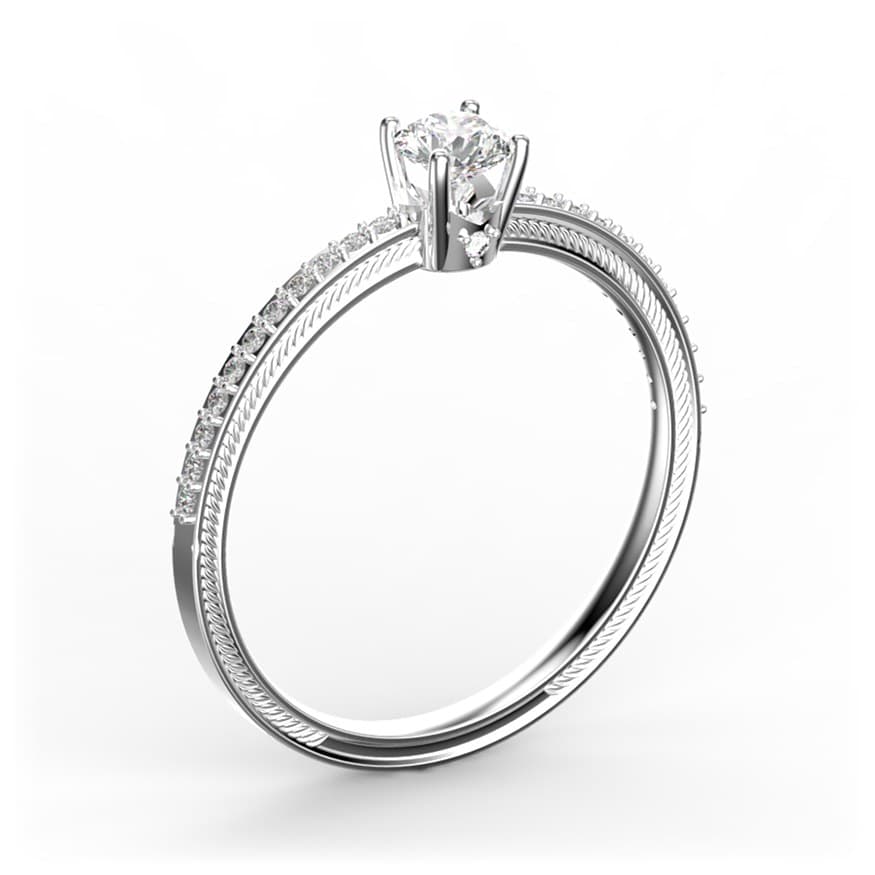 R0068 14kt White Gold Diamond and Diamond and Diamond side angle