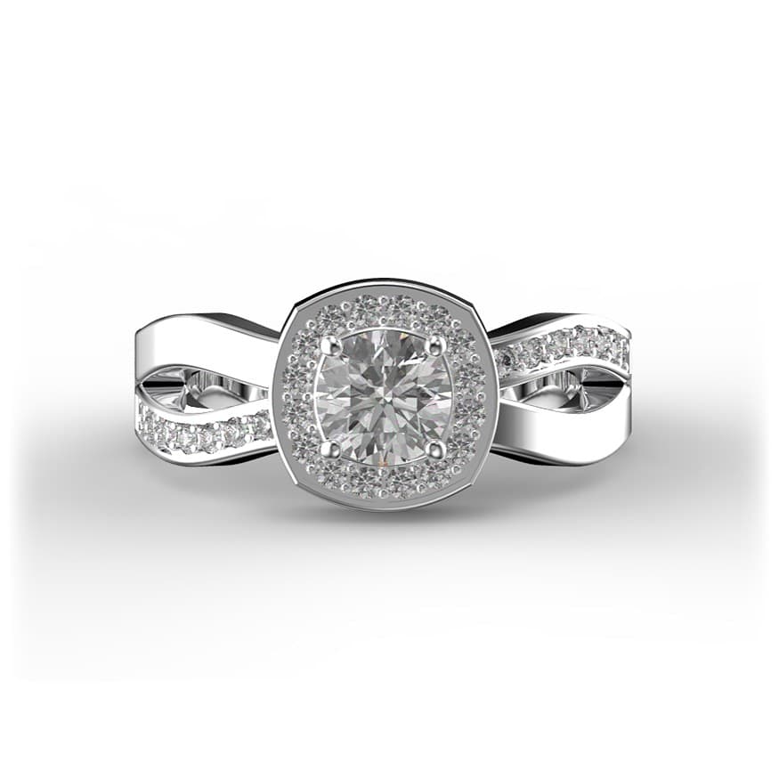 R0075 14kt White Gold Diamond and Diamond and Diamond top