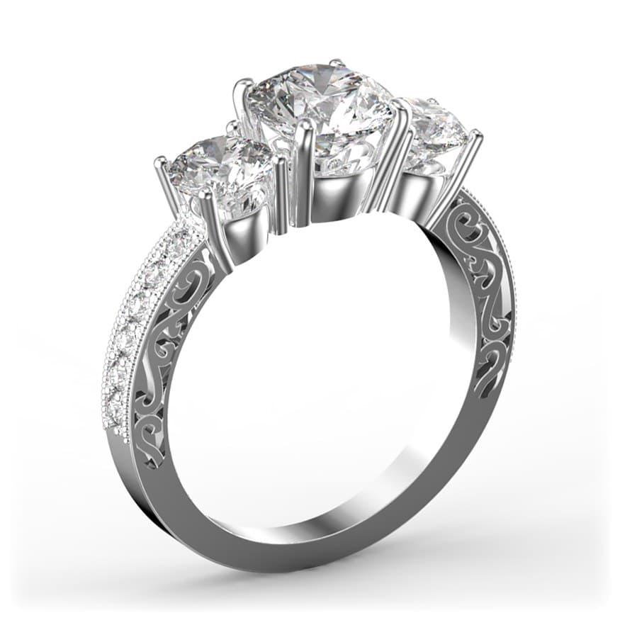 R0082 14kt White Gold Diamond and Diamond and Diamond side angle