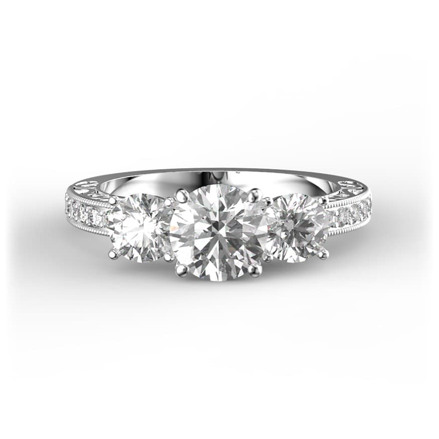 R0082 14kt White Gold Diamond and Diamond and Diamond top