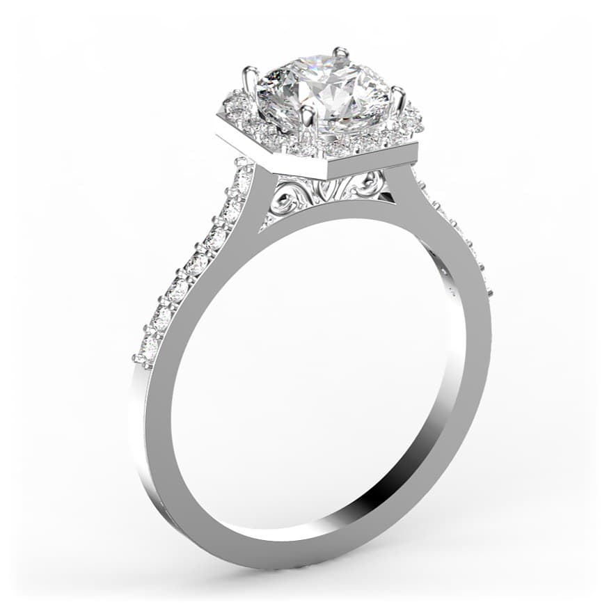 R0085 14kt White Gold Diamond and Diamond and Diamond side angle