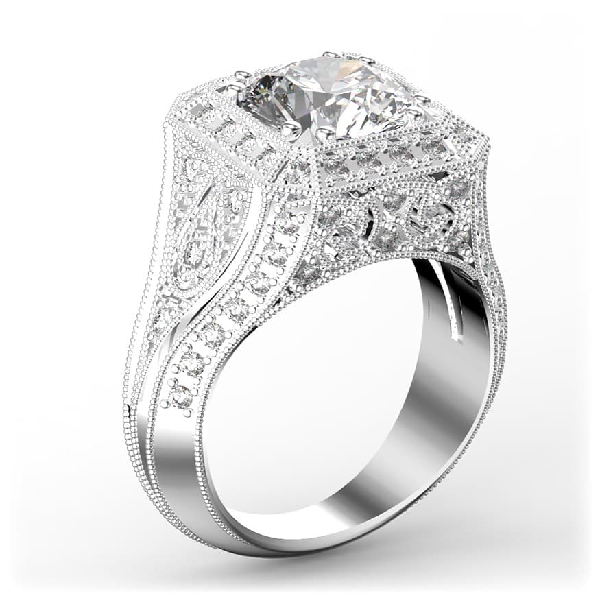 R0089 14kt White Gold Diamond and Diamond side angle