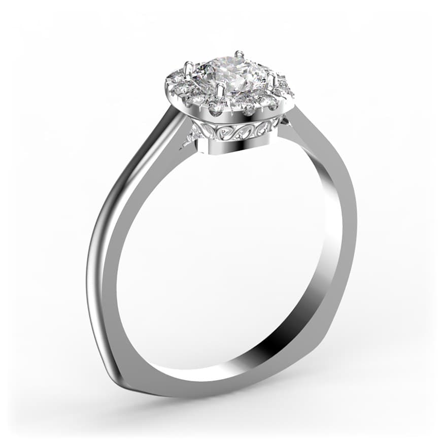 R0090 14kt White Gold Diamond and Diamond side angle