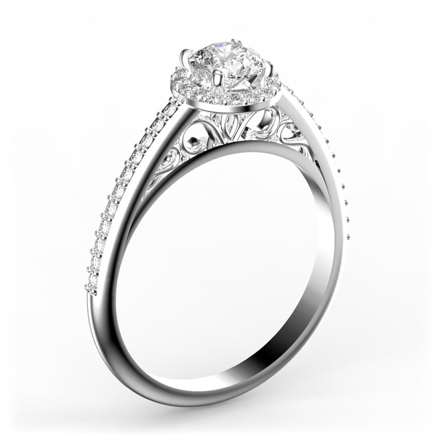 R0101 14kt White Gold Diamond and Diamond and Diamond side angle