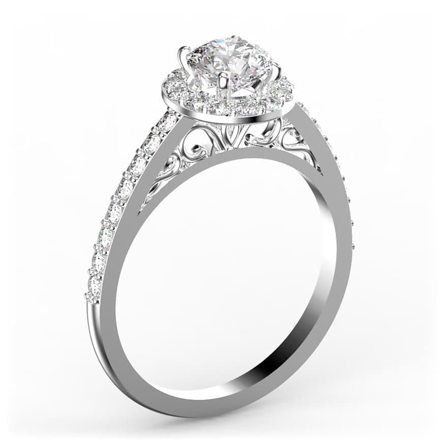 R0112 14kt White Gold Diamond and Diamond and Diamond side angle