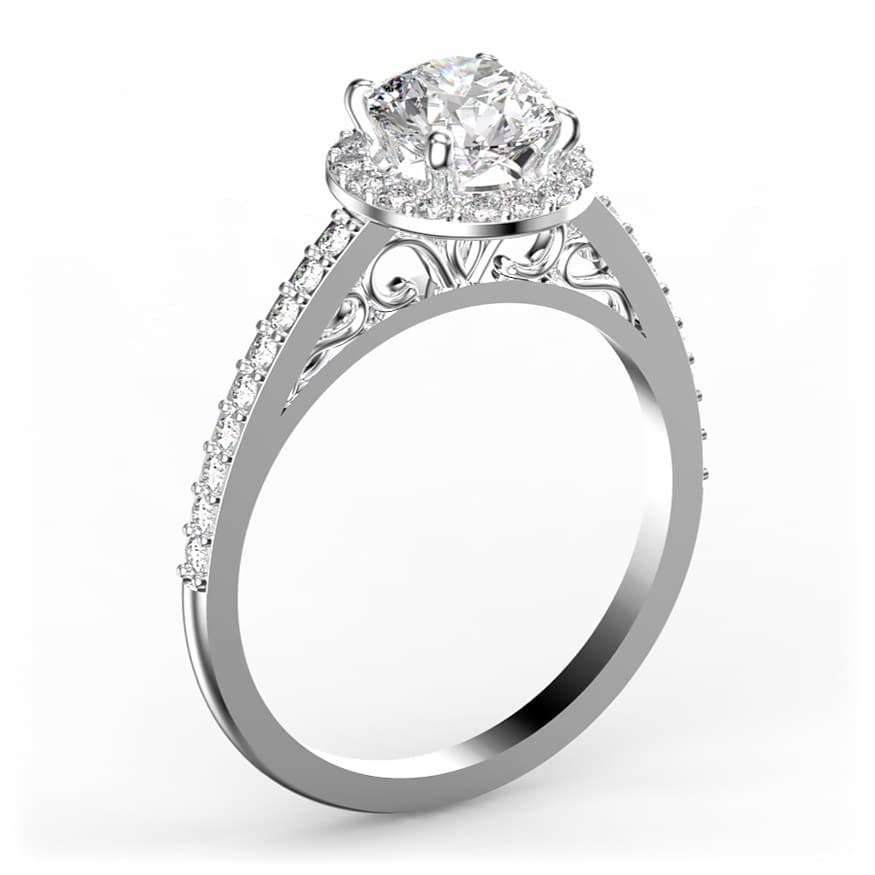 R0114 14kt White Gold Diamond and Diamond and Diamond side angle