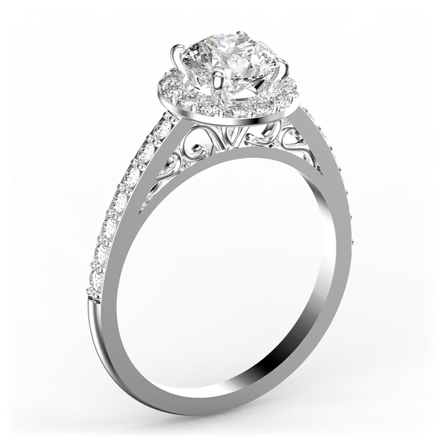 R0116 14kt White Gold Diamond and Diamond and Diamond side angle