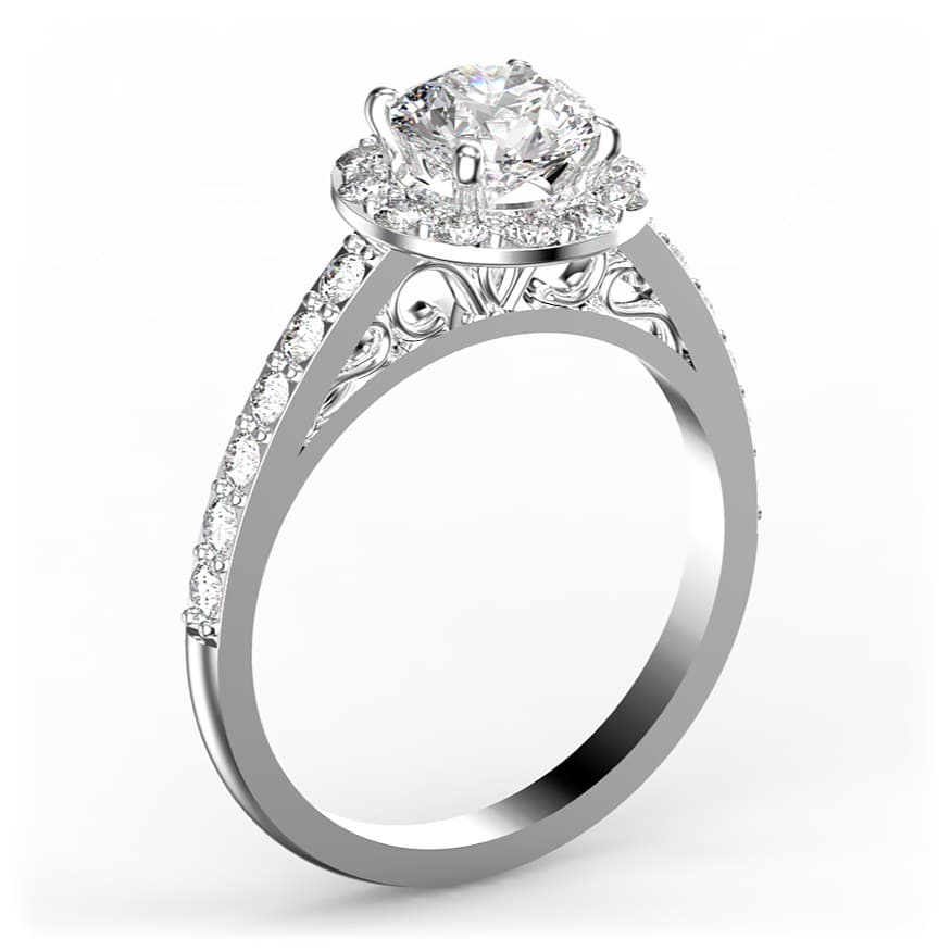 R0118 14kt White Gold Diamond and Diamond and Diamond side angle