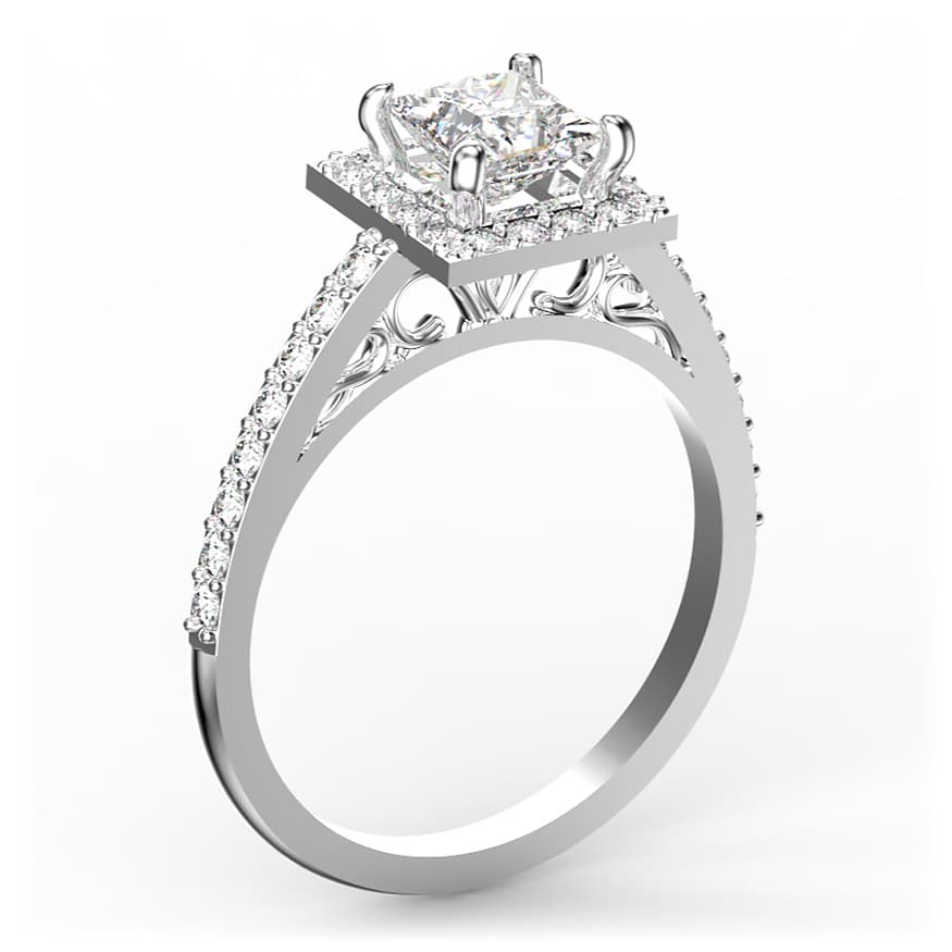 R0129 14kt White Gold Diamond and Diamond and Diamond side angle