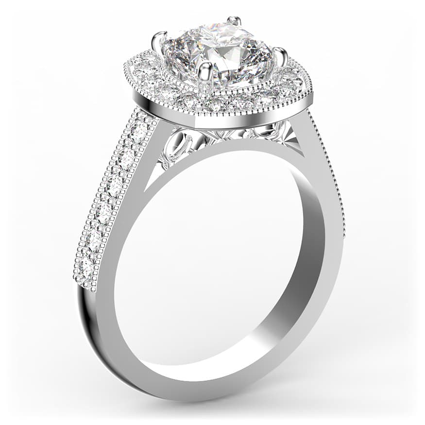 R0134 14kt White Gold Diamond and Diamond and Diamond side angle