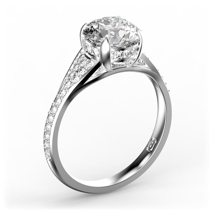 R2002 14kt White Gold Diamond and Diamond side angle