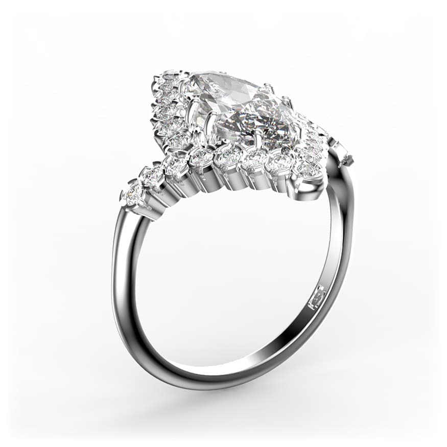 R2003 14kt White Gold Diamond and Diamond side angle