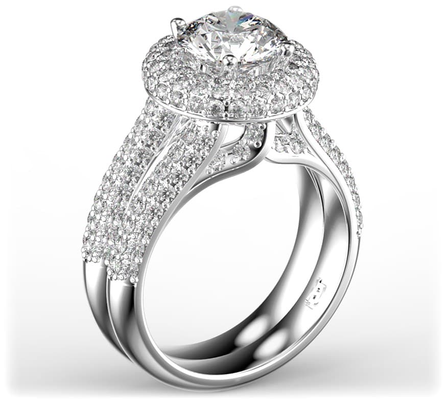 R2004 14kt White Gold Diamond and Diamond and Diamond side angle