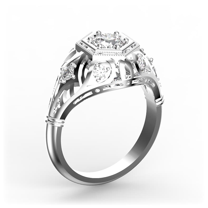 R2008 14kt White Gold Diamond and Diamond side angle