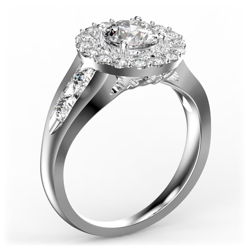 R2011 14kt White Gold Diamond and Diamond and Diamond side angle