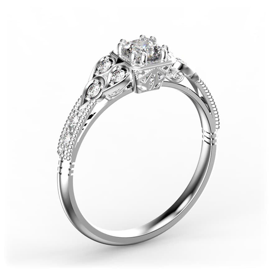 R2012 14kt White Gold Diamond and Diamond and Diamond side angle