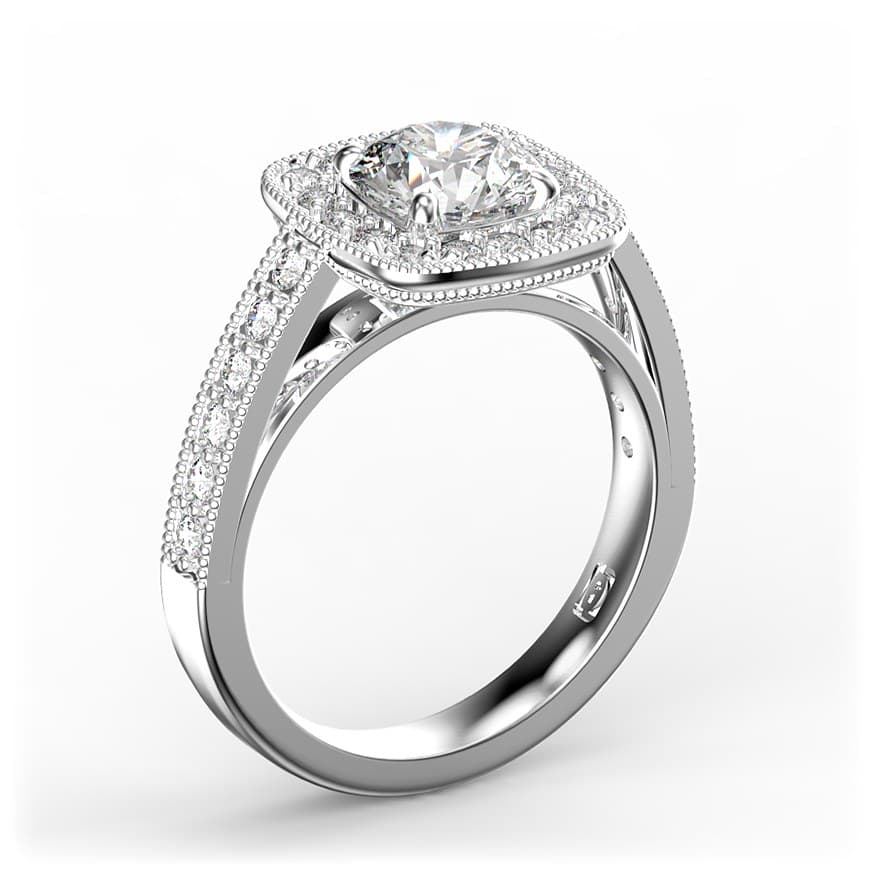 R2013 14kt White Gold Diamond and Diamond and Diamond side angle