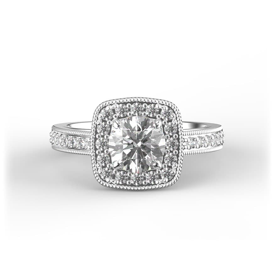 R2013 14kt White Gold Diamond and Diamond and Diamond top