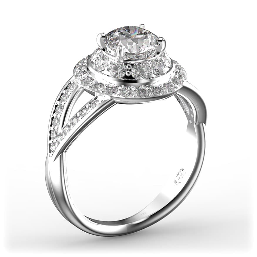 R2021 14kt White Gold Diamond and Diamond and Diamond and Diamond side angle