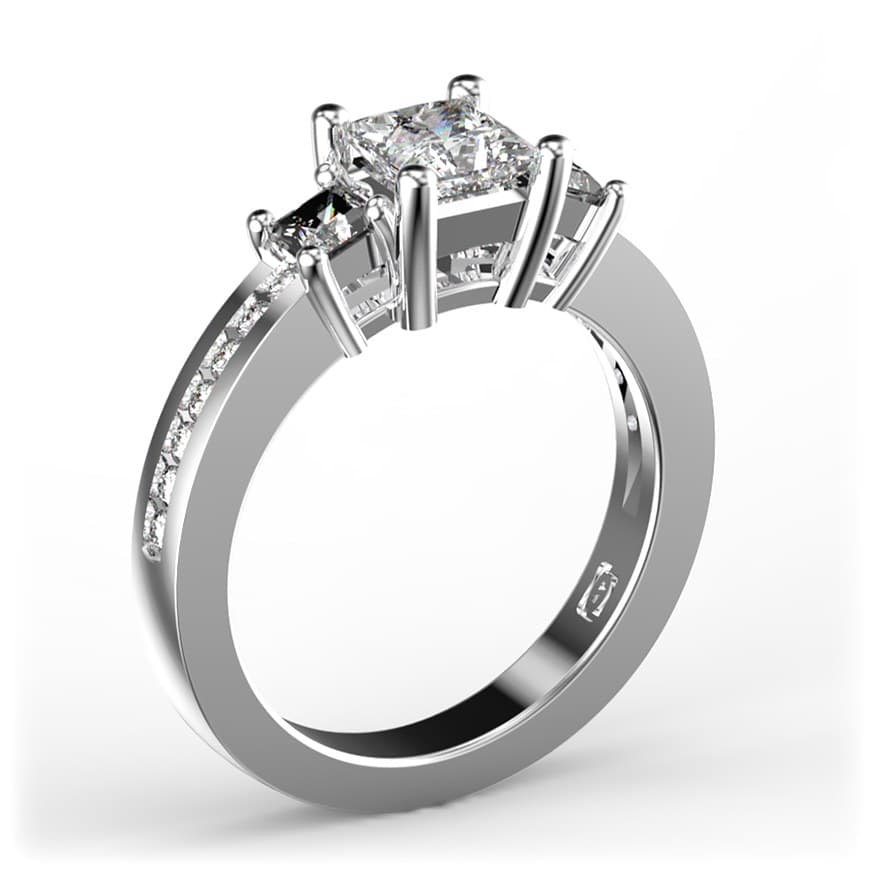 R2023 14kt White Gold Diamond and Diamond and Diamond side angle