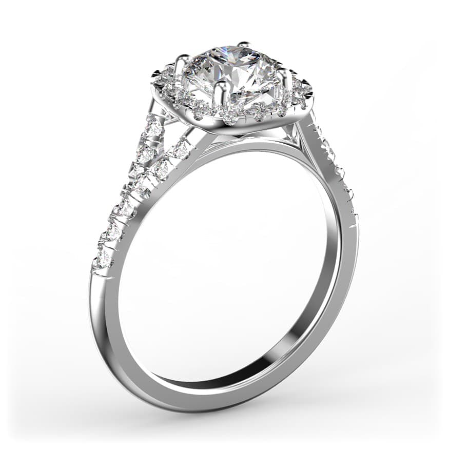 R2025 14kt White Gold Diamond and Diamond and Diamond side angle