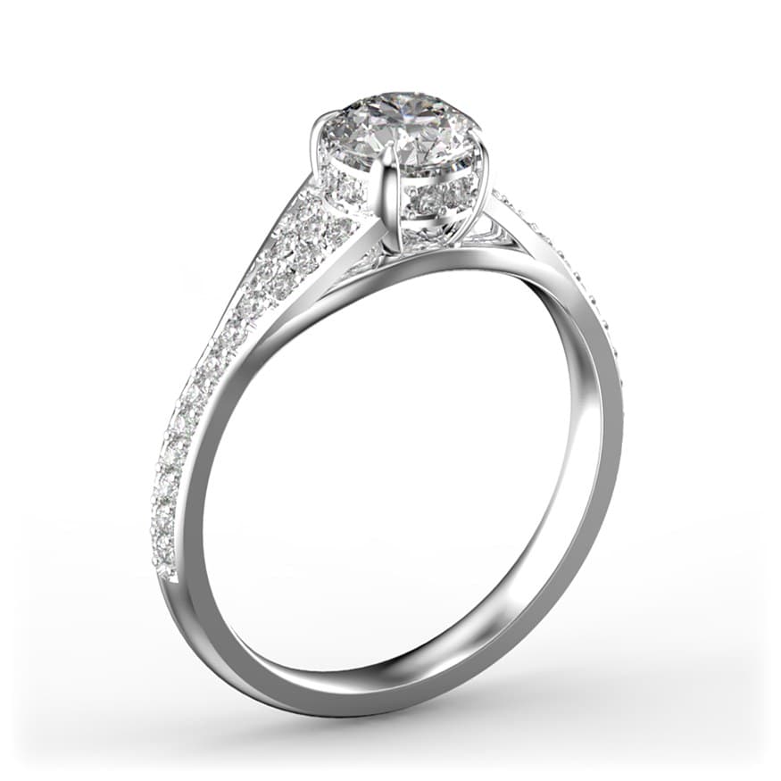 R2028 14kt White Gold Diamond and Diamond side angle