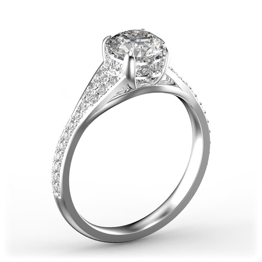 R2029 14kt White Gold Diamond and Diamond side angle