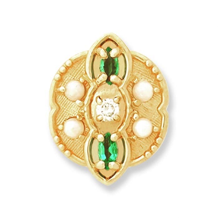 SL078 14kt Yellow Gold Diamond and Emerald and Pearl top