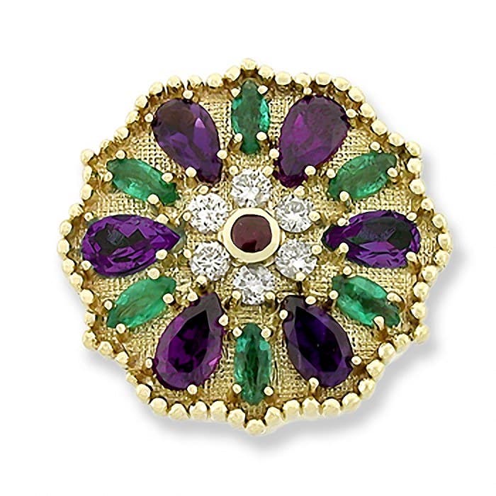 SL200 14kt Yellow Gold Ruby and Diamond and Amethyst and Emerald top