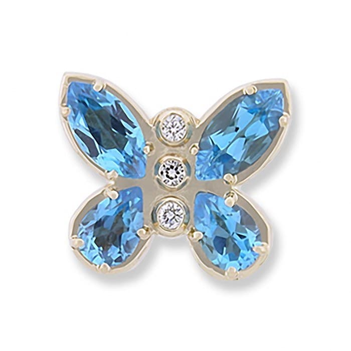 SL244 14kt Yellow Gold Diamond and Swiss Blue Topaz and Swiss Blue Topaz top