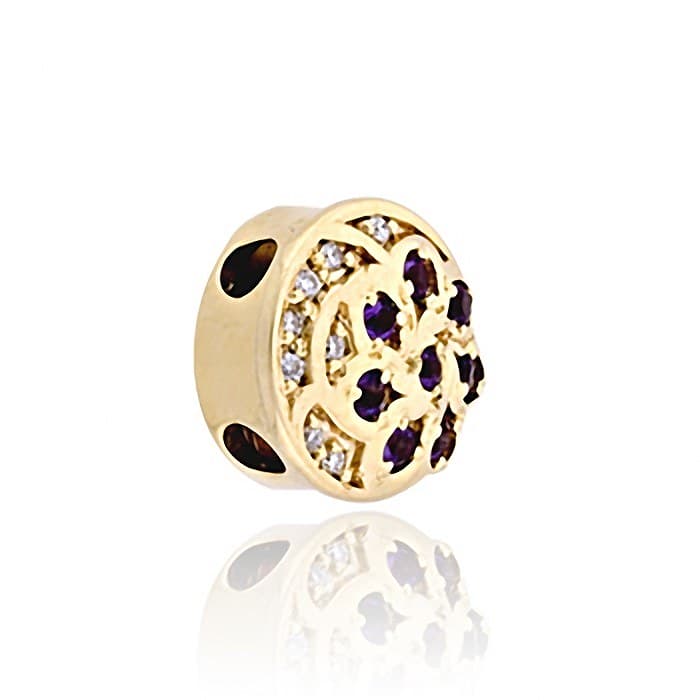 SL461 14kt Yellow Gold Amethyst and Diamond angle