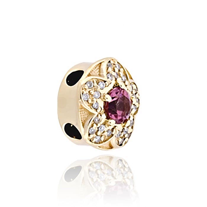 SL514 14kt Yellow Gold Pink Tourmaline and Diamond angle