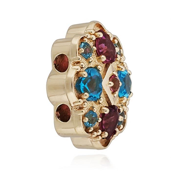 SL545 14kt Yellow Gold Pink Tourmaline and Pink Tourmaline and Swiss Blue Topaz and Swiss Blue Topaz angle
