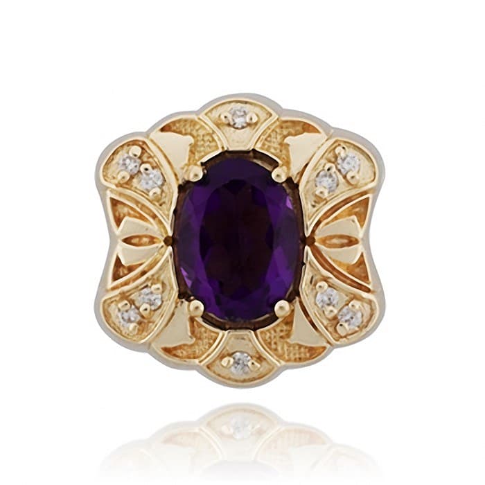 SL557 14kt Yellow Gold Amethyst and Diamond top