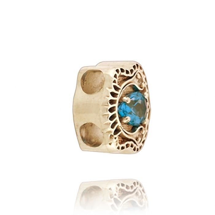 SL563 14kt Yellow Gold Swiss Blue Topaz and Diamond angle