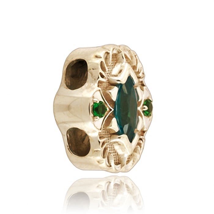 SL594 14kt Yellow Gold Swiss Blue Topaz and Emerald angle