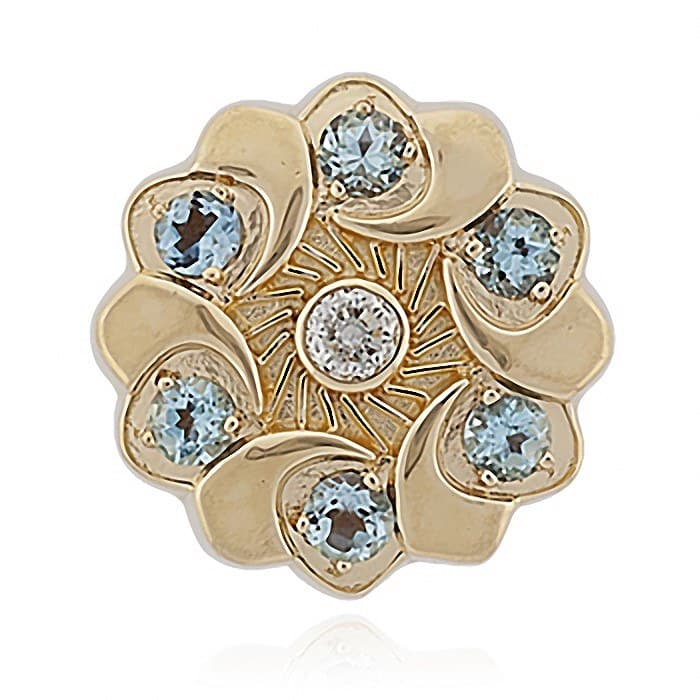 SL689 14kt Yellow Gold Diamond and Aquamarine top